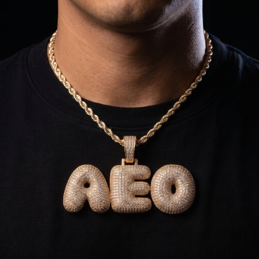 Bubble Font Custom Letter Pendant Yellow Gold - Different Drips