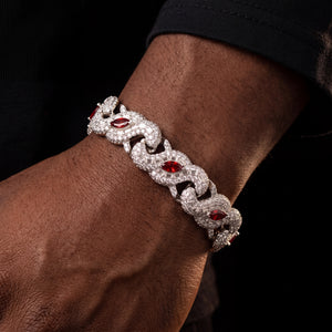 925 Sterling Silver Iced Out Moissanite Red Crimson Eye Design Bracelet - Different Drips