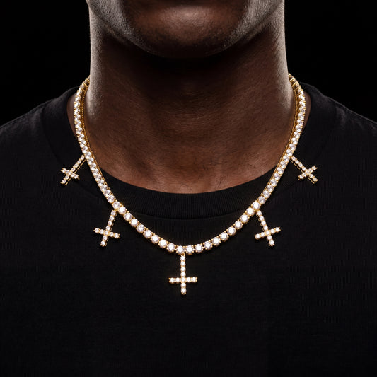 Iced Multi-Cross Tennis Chain - Different Drips