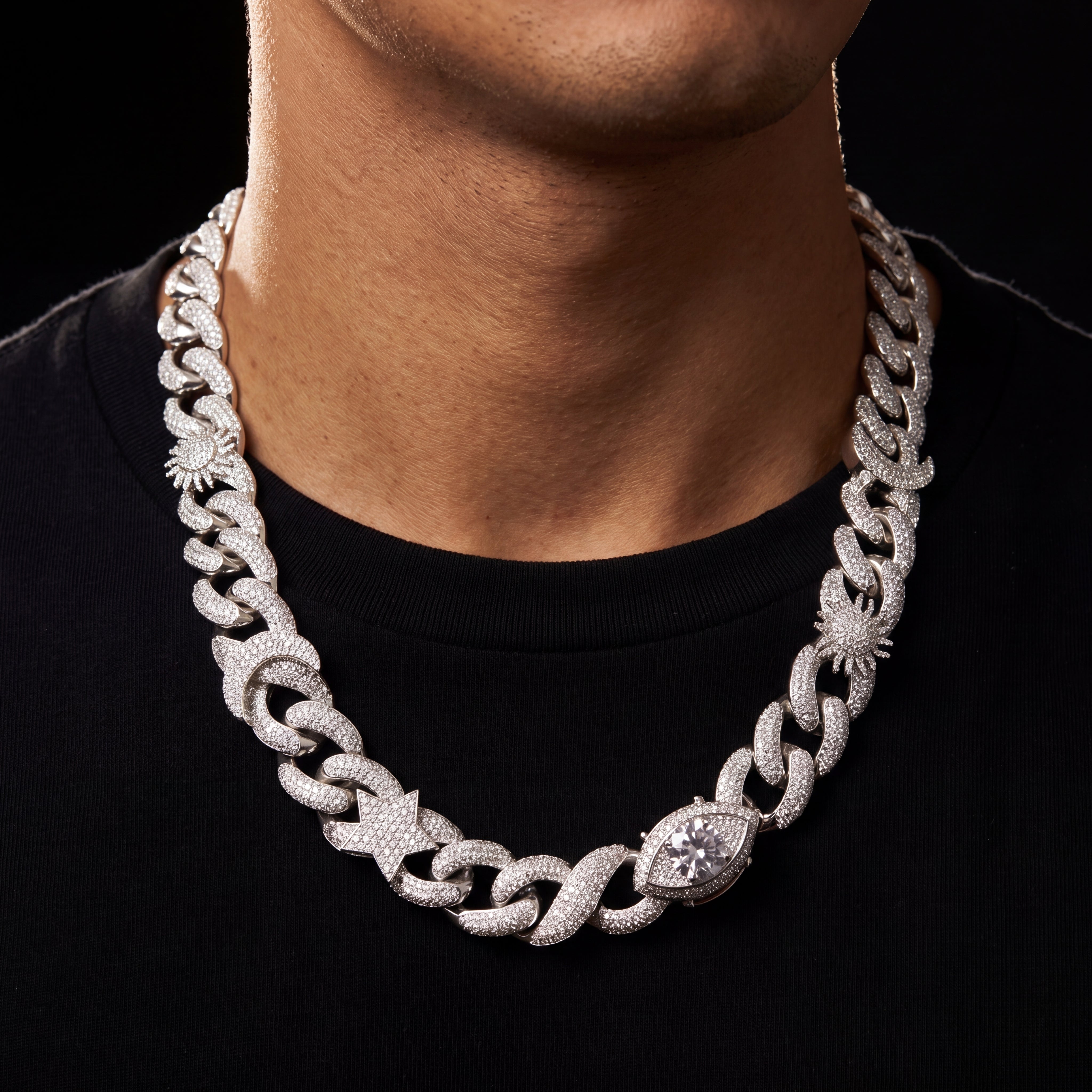 15mm Eye Star & Sun Cuban Infinity Link Chain - Different Drips