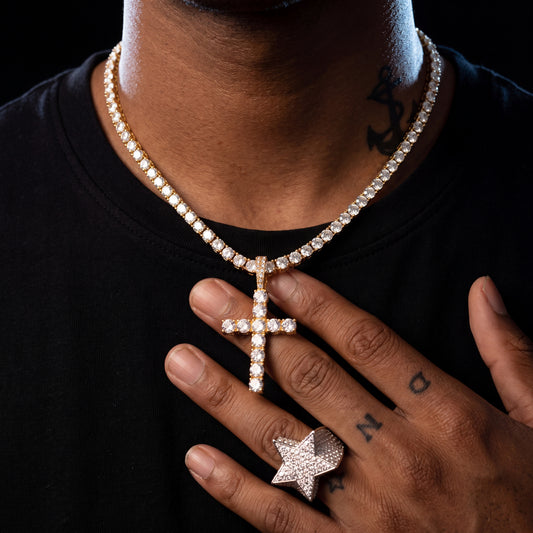 Iced Out Cross Tennis Pendant