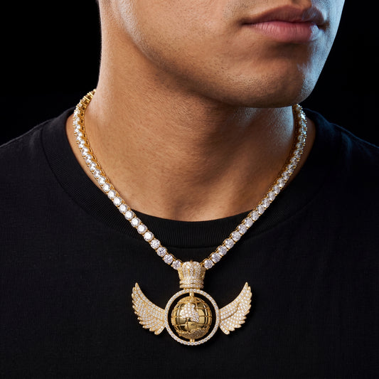 S925 Moissanite Winged Globe Pendant