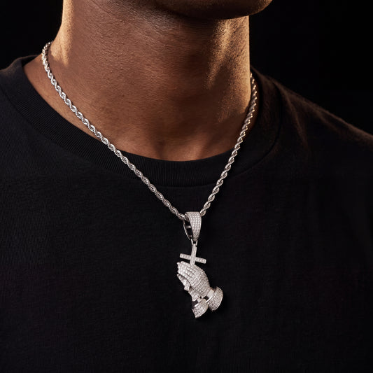 S925 Moissanite Cross Praying Hands Pendant