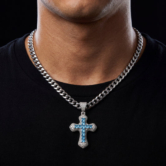Center Stone Baguette Cross Pendant - Different Drips