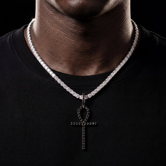S925 Black Moissanite Ankh Cross Pendant - Different Drips