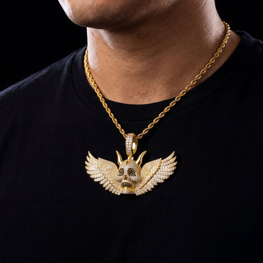 S925 Moissanite Diamond Winged Demon Skull Pendant - Different Drips