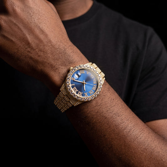 Iced Roman Numeral Colored Dial Watch - Different Drips