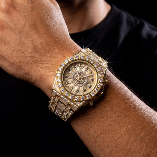 Fully Iced Green Arabic Numeral Watch - Different Drips