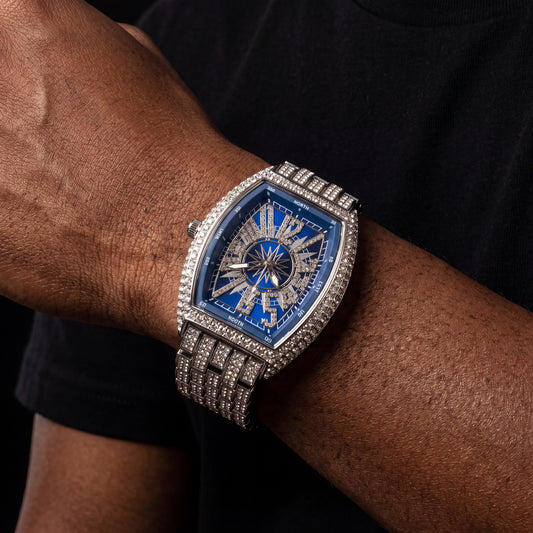 Iced Tonneau Shaped Compass Watch - Different Drips