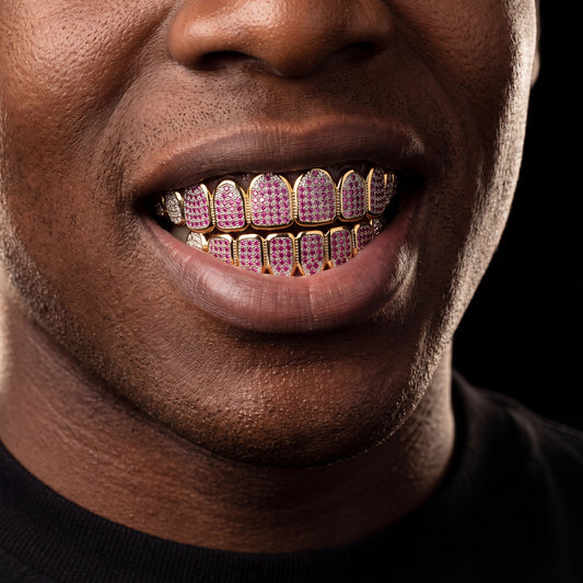 Purple Iced Out Gold Grillz - Different Drips