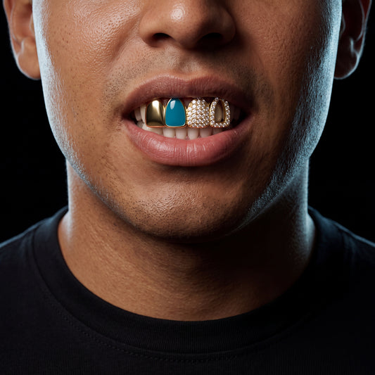 Iced Enamel 4 Front Tooth Grillz - Different Drips