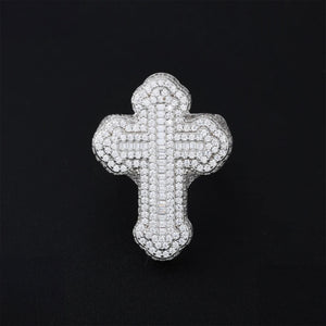 S925 Baguette Moissanite Diamond Cross Ring - Different Drips