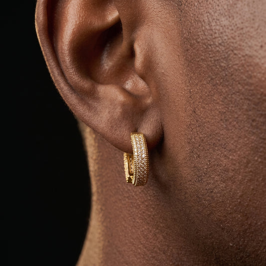 Iced Double Band Pave Hoop Earrings - Different Drips
