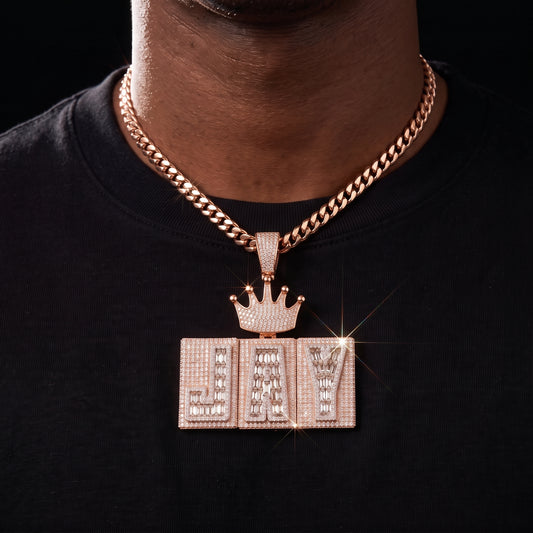 Rigid Crowned Baguette Custom Letter Pendant - Different Drips
