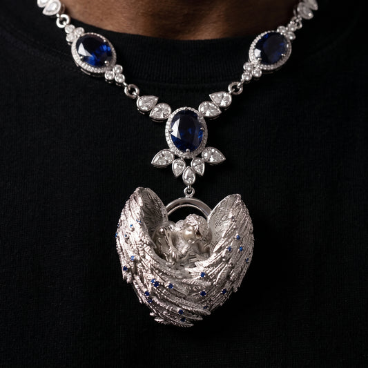 Iced Angel Blue Sapphire Pear Cut Pendant