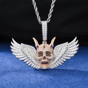 S925 Moissanite Diamond Winged Demon Skull Pendant - Different Drips