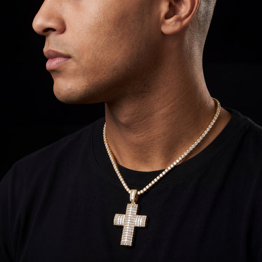 Iced Out Baguette Cross Pendant - Different Drips