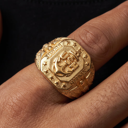 Gold Eagle Anchor Nautical Signet Ring
