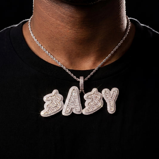 Iced Out Baguette Bubble Letter Custom Name Pendant - Different Drips