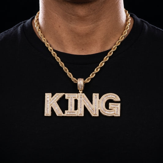 Baguette Custom Letter Pendant Yellow Gold - Different Drips