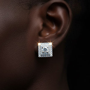 Square Pavé Halo Moissanite Stud Earrings - Different Drips