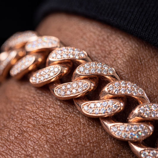 12mm Rose Gold Iced Out Miami Cuban Link Bracelet - Different Drips