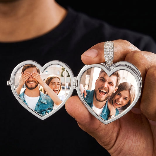 Solid Custom Heart Locket Photo Pendant - Different Drips