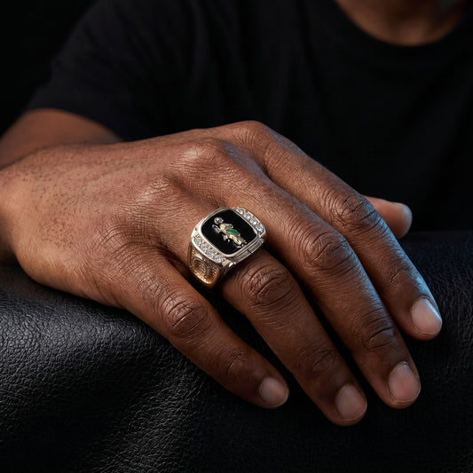 San Judas Black Enamel Signet Ring - Different Drips