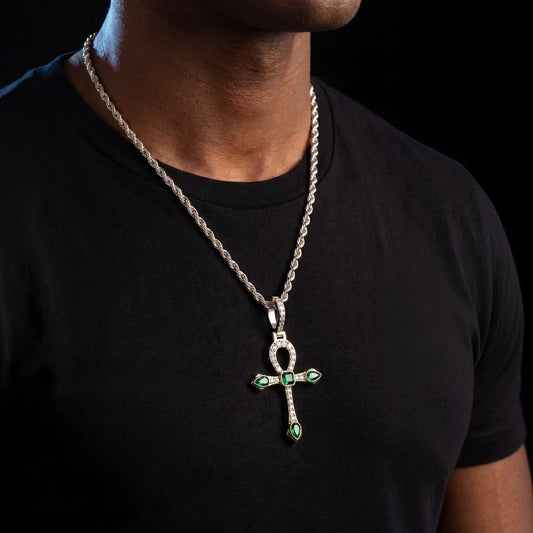 S925 Emerald Moissanite Ankh Cross Pendant