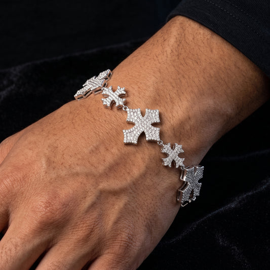 S925 Moissanite Diamond Pave Royal Cross Link Bracelet - Different Drips