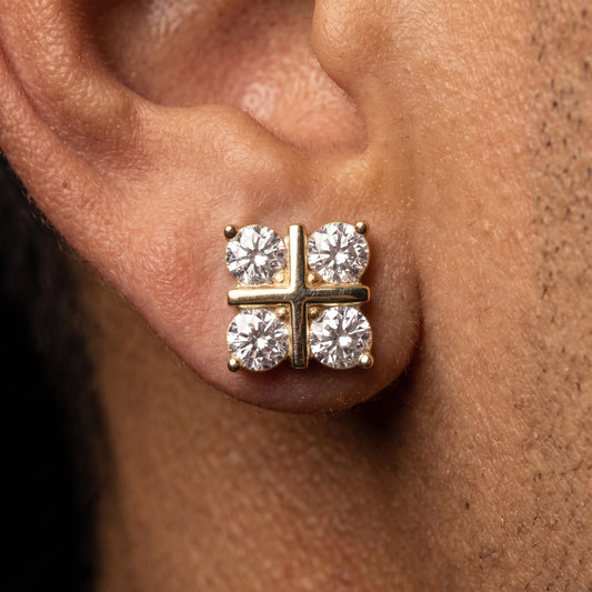 S925 Moissanite Diamond Four-Stone Cross Stud Earrings - Different Drips