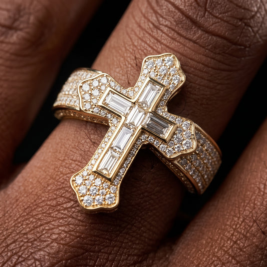 S925 Moissanite Baguette Royal Cross Ring