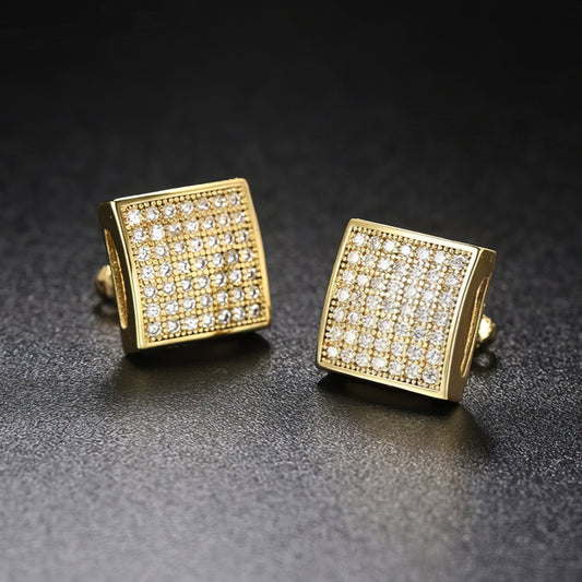 Square Cut Iced Pave Stud Earrings - Different Drips