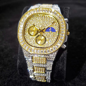 Iced Baguette Sun & Moon Chronograph Watch - Different Drips