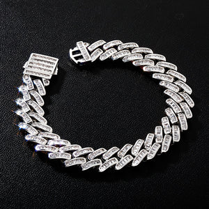 12mm Baguette Prong Cuban Link Bracelet - Different Drips