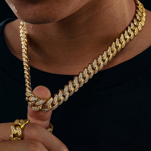 12mm Moissanite Miami Cuban Link Chain 18k Gold - Different Drips