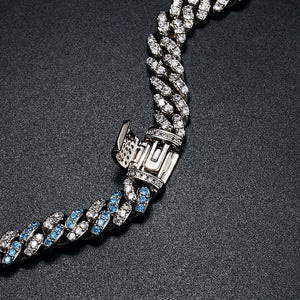 8mm Iced Blue & White Gold Cuban Bracelet - Different Drips