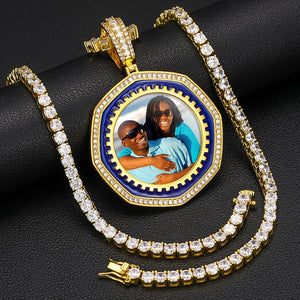 Custom Blue Enamel Round Photo Pendant - Different Drips