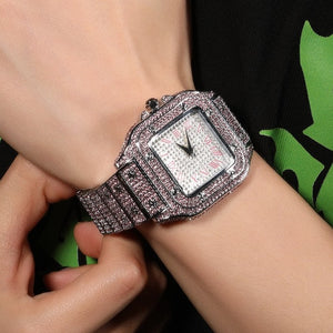 Iced Square Cut Roman Numeral Watch - Different Drips