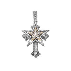 Iced Five Star Cross Pendant - Different Drips