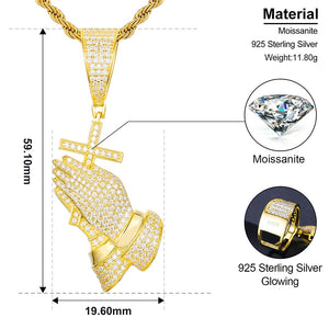 S925 Moissanite Cross Praying Hands Pendant - Different Drips