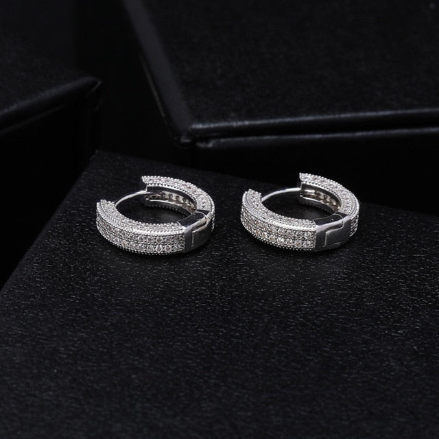 Iced Double Band Pave Hoop Earrings - Different Drips