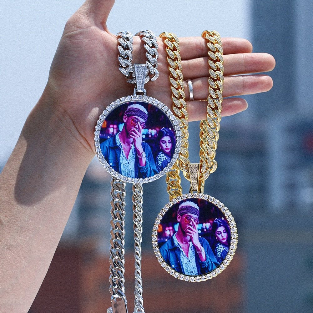 Real Pendant Necklace With Picture Iced Custom Circle Photo