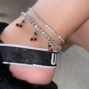 Women's 5MM Tennis Cherry Anklet - Different Drips