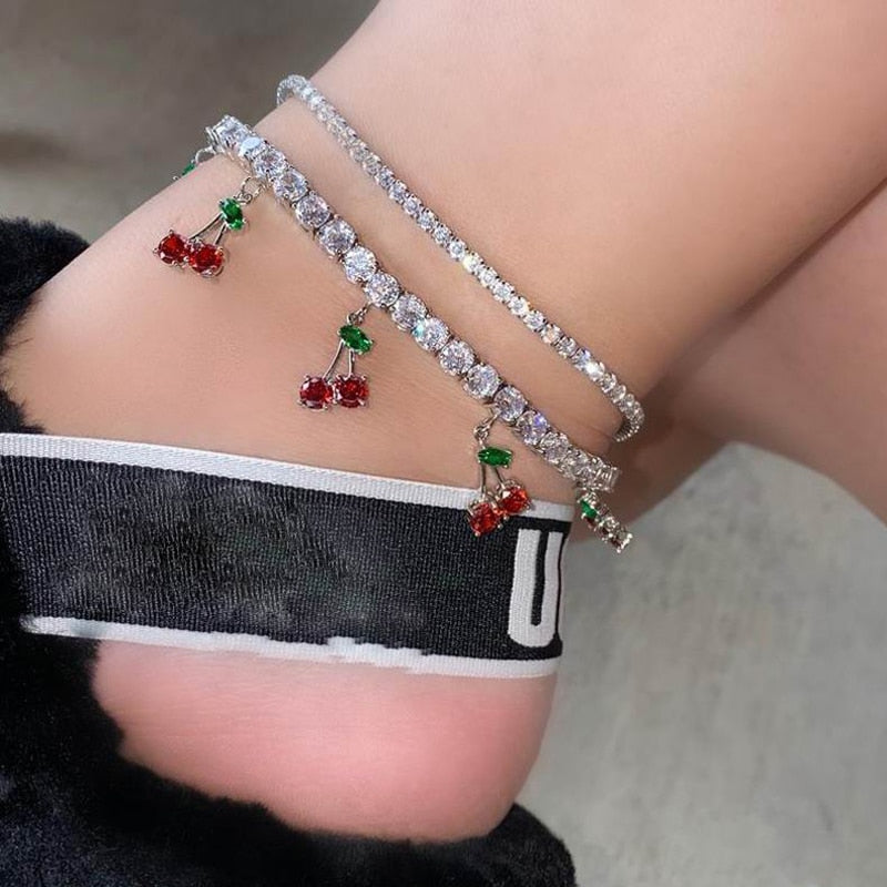Women's 5MM Tennis Cherry Anklet - Different Drips