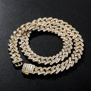 12mm Baguette Prong Cuban Link Chain - Different Drips