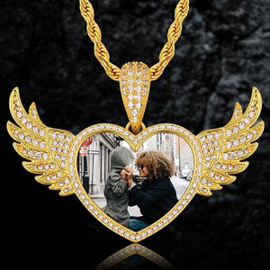 Custom Angel Wings Heart Photo Pendant - Different Drips