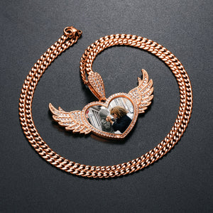 Custom Angel Wings Heart Photo Pendant - Different Drips