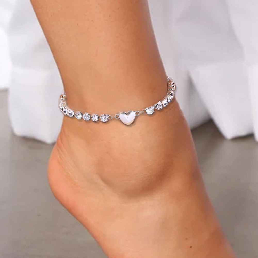 Round Cut Heart Tennis Anklet - Different Drips