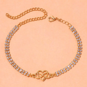 Double Row Infinity Heart Tennis Anklet - Different Drips
